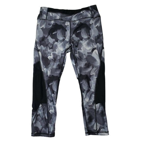 Kyodan Black Gray Floral Yoga Leggings. Size M Mid-Calf Capris Exercise - Picture 1 of 8